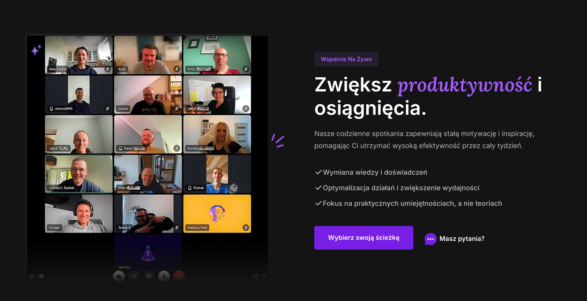 Wideorozmowa społeczności Lifehackerzy: siatka uczestników z Ludwikiem C. Siadlakiem